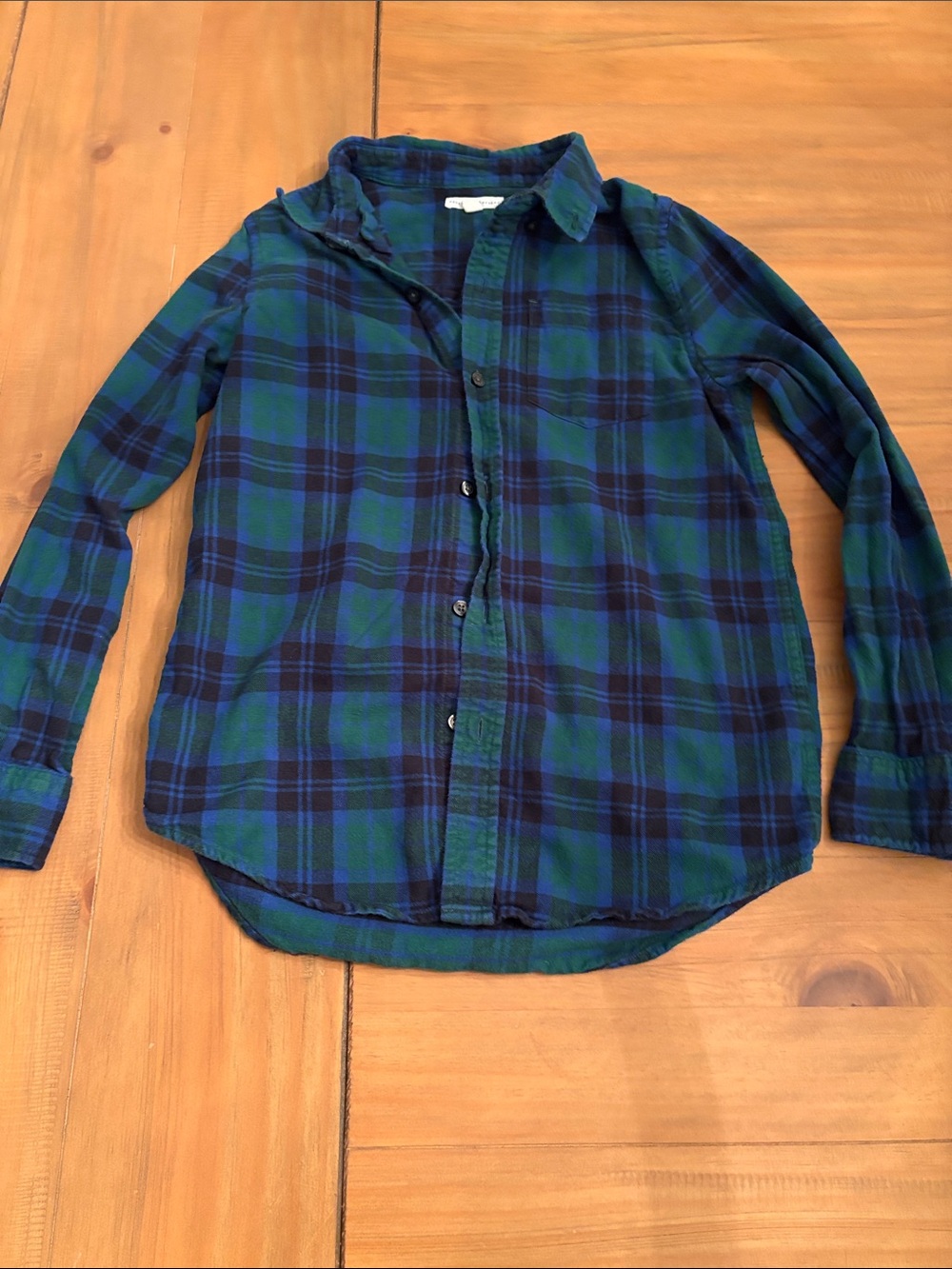 Boys Flannel Green and Navy Plaid Button-Up Shirt